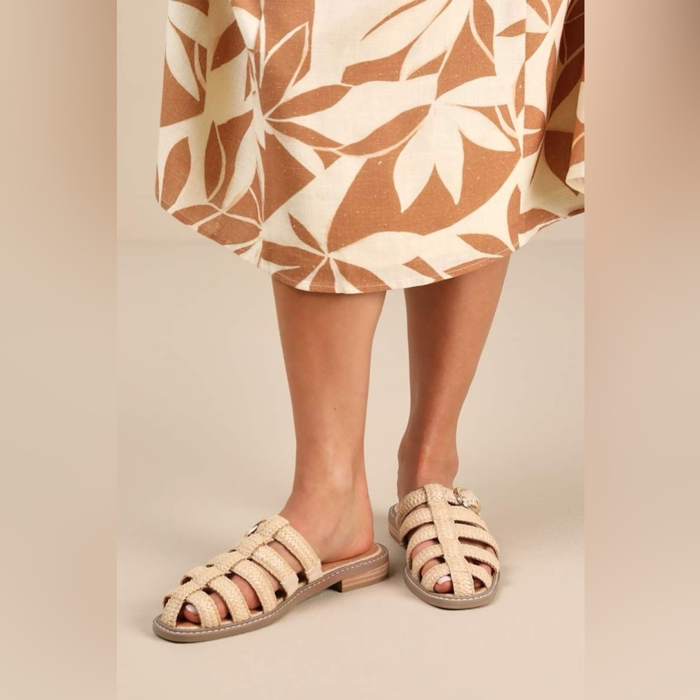 DV By Dolce Vita Falcon Raffia Buckle Fisherman Mules Slip On Natural Size 8.5